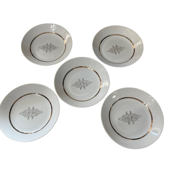 Bronzik Holt-Howard Japan 5 salad/soup bowls white with gold decoration 7.5” MCM - Picture 1 of 7